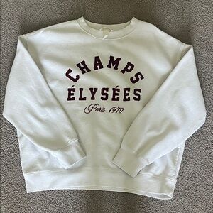 Champs Élysées Paris 1970 White Sweatshirt with Burgundy Script